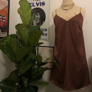 Aritzia rust color silk slip dress